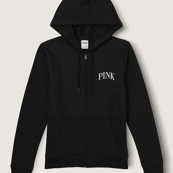 Victoria's Secret PINK Everyday Fleece Zip-Up Hoodie Sweatshirt Black Small - Picture 2 of 8